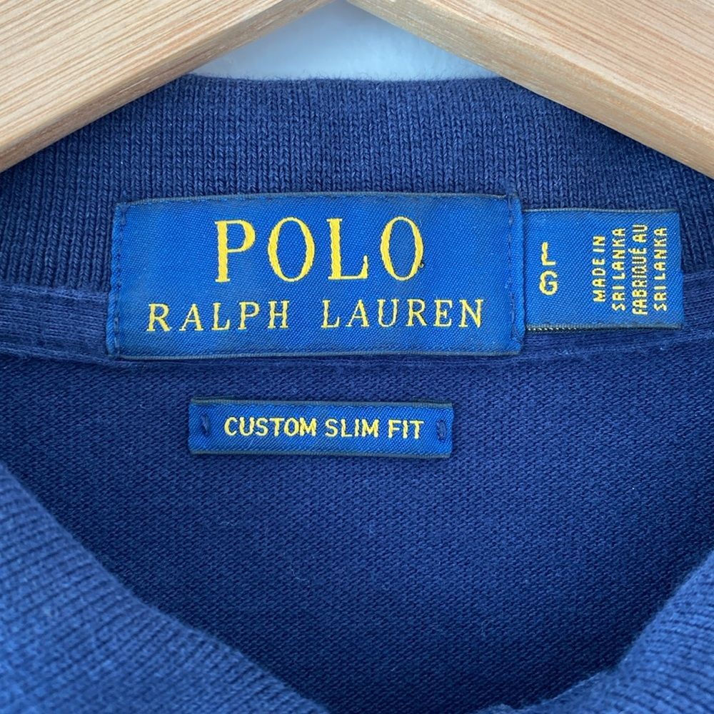 Polo by Ralph Lauren Navy Blue Large Pony Polo Shirt sz L Custom Slim Fit Preppy - Picture 6 of 8